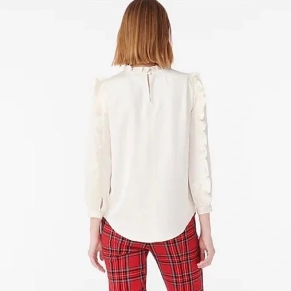 NEW J.Crew Ruffle-sleeve top in Satin Crepe Cream S - Picture 2 of 9